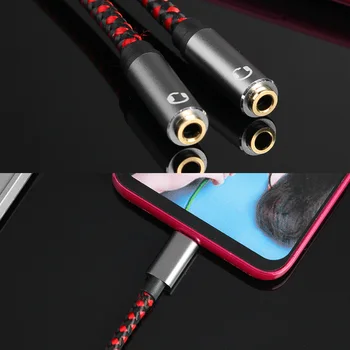 Jack de 3,5 mm Cablu de sex Feminin AUX Casti Audio Cablu de 30cm Tip C la Dublu Masculin la 2 Cablu Audio Cablu de Microfon Mixer