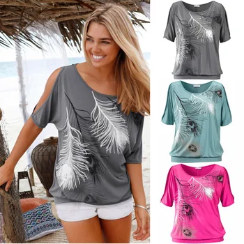Blusas Femininas Femei De Moda De Vară Rece Umăr Bluza Topuri Largi Print Short Sleeve Bluza Casual Femei Bluze
