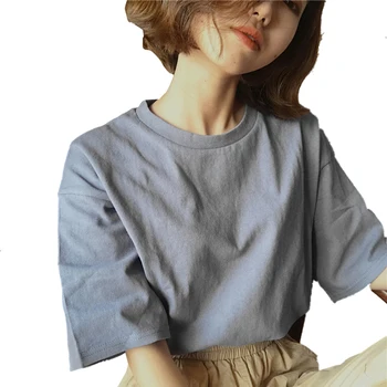 YouGeMan Harajuku Îmbrăcăminte 2020 Primavara-Vara Femei tricou Top coreean Ulzzang Epocă Solid Short Sleeve T-shirt Femei Tricou