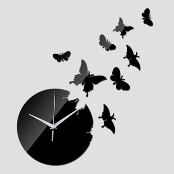 Vânzare directă 2019 Acrilice Cuarț ceasuri de perete butterfly oglindă ceasuri Moderne 3d acasă decorare diy ceas cadou