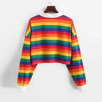 Doamnelor dungi de culoare buton rever top cu mâneci lungi pulover scurt sport tricou top multicolor multi-dimensiune женские блузки 40*