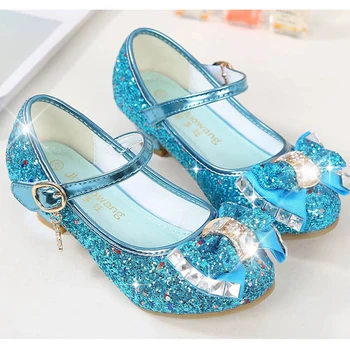 Printesa Copii Pantofi De Piele Pentru Fete De Flori Casual Sclipici Copii Toc Înalt Pantofi Fete Nod De Fluture Albastru-Roz Argintiu
