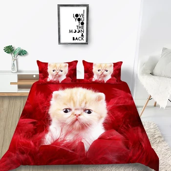 King-Size, lenjerie de Pat Set de Pisică Și Bell la Modă 3D Carpetă Acopere Tabby Cat Queen Twin Single Dublu Design Unic Set de Pat
