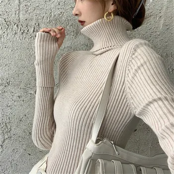 Kimutomo Cald Pulover Gros Femei Sălbatice Guler Solid Slim Uza Topuri Tricotate Toamna Iarna 2020 Coreean Chic De Moda Noua
