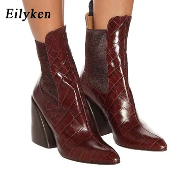 Eilyken Toamna Iarna Nou Occidentale Cizme de Cowboy Pentru Femei Snake Print din Piele PU Subliniat Deget de la picior Pătrat Tocuri inalte Pantofi Doamnelor