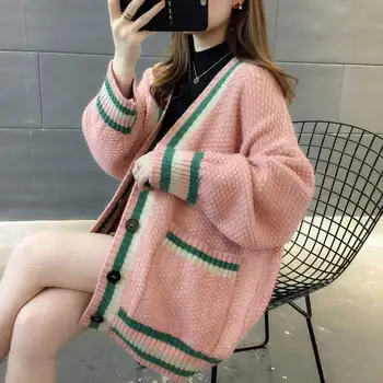 Pulover jacheta cardigan femei 2020 primăvară și de toamnă nou stil coreean liber mid-lungime pulover tricotate casual top