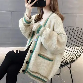 Pulover jacheta cardigan femei 2020 primăvară și de toamnă nou stil coreean liber mid-lungime pulover tricotate casual top