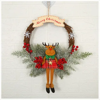 Pomul de crăciun ramuri ghirlanda agățat ușă Moș Crăciun elan de viță de vie inelul pastoral vânt agățat de perete copilul acasă decorare