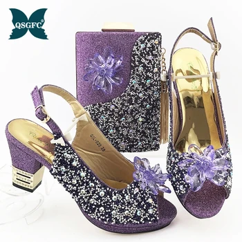 2020 mai Recentă de Culoare Violet design Italian Femei Pantofi și Genți de mână pentru a se potrivi Noului Stil de Moda Doamnelor Pantofi și Geantă Nigerian Nunta