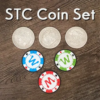 STC Monedă Set Triple Jetoane Coin Aproape Trucuri Magice cu Monede Magic Recuzita Monede Apar Dispar Dublu Fata Super Triple Monedă Amuzant