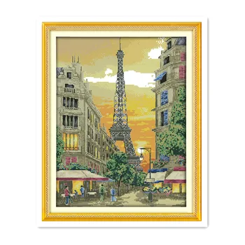Paris Eiffel Tower Building Broderii lucrate Manual 11CT 14CT goblen Kit Frumos Apus de soare diy Broderie Decorative Pictura