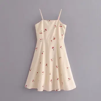 Vintage Cherry imprimare plaja femei rochie fără mâneci alb cami rochie de vara 2018 coreeană de moda elegant șifon rochie midi vestido