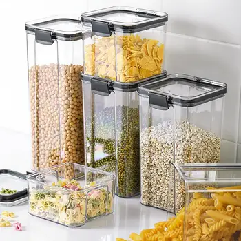 4 Dimensiuni De Bucătărie Etanș Cutie Plastic De Depozitare A Alimentelor Container Stivuibil Sticle Pentru Hrana Uscata, Nuci Multi Boabe