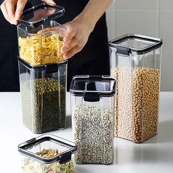 4 Dimensiuni De Bucătărie Etanș Cutie Plastic De Depozitare A Alimentelor Container Stivuibil Sticle Pentru Hrana Uscata, Nuci Multi Boabe
