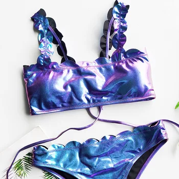INGAGA Împinge în Sus Bikini Costume de baie Bandeau Costume de baie Femei Biquini Dantela Beachwear 2021 Laser Costume de Baie Bikini String Set