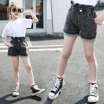 2020 Fete pantaloni Scurti din Denim-coreean de Vară de Moda Negru de Înaltă talie Pantaloni pentru Copii Pantaloni Butonul Cool Girl Haine pentru Copii pantaloni Scurți