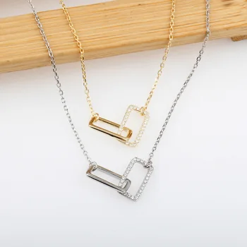Design simplu S925 argint hollow square pandantiv colier URI de nișă rând zirconiu pătrat clavicula lanț 211