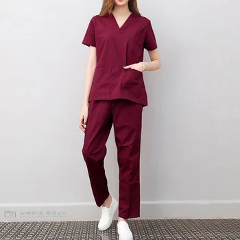 Haine de lucru, Haine de Sănătate a Lucrătorilor Mată Topuri Pantaloni Salon de Frumusețe Scrub Uniforme Scrubs Set Short Sleeve V-neck strat Uniform