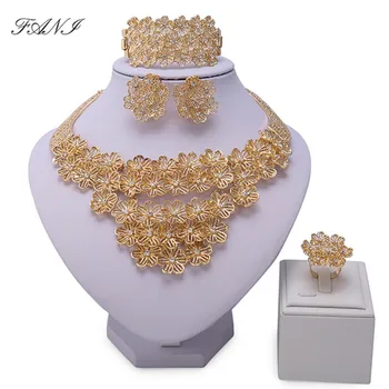 Fani 2019 Dubai Gold Set de Bijuterii en-Gros Nigerian Nunta femeie accesorii set de bijuterii de Brand declarație Set de Bijuterii de Mireasă