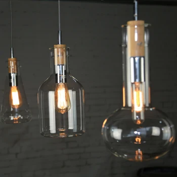 Modern Clar Pahar de Laborator Pandantiv Sticla lampa DIY Acasă Decorare Sala de Mese Bar Cafenea Lemn E27 Bec Lampă de Pandantiv