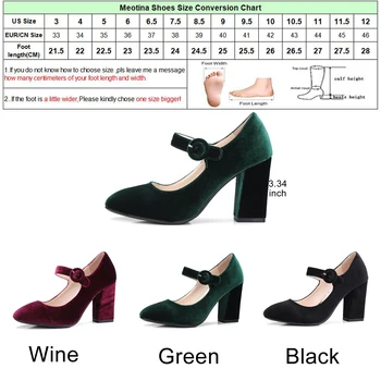 Meotina Pantofi De Catifea Femei Pompe Tocuri Inalte Doamnelor Pantofi Mary Jane Catarama Negru Tocuri Groase 2019 Încălțăminte De Moda De Dimensiuni Mari 34-43
