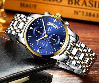 OLMECA Mens Ceasuri de Top de Brand de Lux de Afaceri Cuarț Ceas pentru Bărbați Plin de Oțel Albastru de Aur de Moda Impermeabil Ceas Relogio Masculino