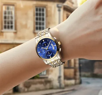 OLMECA Mens Ceasuri de Top de Brand de Lux de Afaceri Cuarț Ceas pentru Bărbați Plin de Oțel Albastru de Aur de Moda Impermeabil Ceas Relogio Masculino
