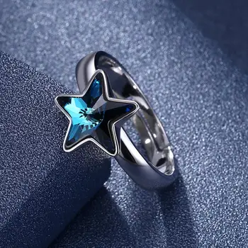 SILVERHOO Argint 925 Deschidere Reglabil Inele Pentru Femei Albastru Austria Cristal Ring Star Bijuterii Fine Cadou de Aniversare