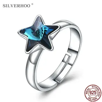 SILVERHOO Argint 925 Deschidere Reglabil Inele Pentru Femei Albastru Austria Cristal Ring Star Bijuterii Fine Cadou de Aniversare