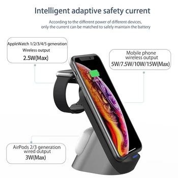 GTWIN 3 in 1 Pliabil Telefon Mobil Wireless Charging Stand Trei În Unu Pentru Apple Căști Încărcător Ceas Alb-Negru de Culoare