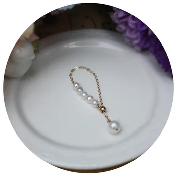 Aur de 14k cu Perle Naturale Inel Pentru Femei Ciucure Reglabil Comun Femeie Degetul Mic Inel Romantic Bijuterii Cadouri Aniversare