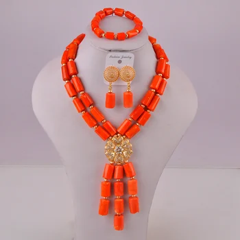 Naturale portocaliu coral bijuterii africane nunta de coral colier set nigeria coral margele bijuterii set pentru femei