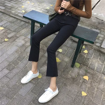 Blugi Femei 2020 Talie Mare Skinny Toate-meci Rupt Negru Femei Glezna-lungime Flare Jean coreeană Stil Simplu Student la Modă Chic