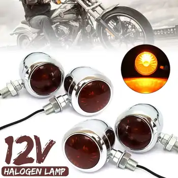 2/4buc 12V Retro de Metal Cromat Motocicleta de Semnalizare Indicator cu Halogen, Bec Lampa Vintage Amber Universal Pentru Harley
