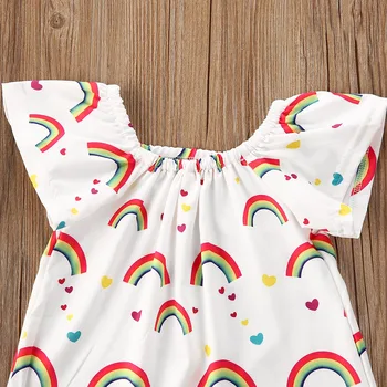 2020 Summer Infant Fete pentru Copii Haine Seturi de Curcubeu/Print Floral Volane Maneca Tricouri Topuri+pantaloni Scurti din Denim 1-5A
