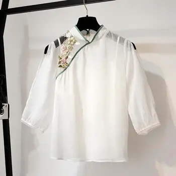 Broderie dantelă bluza femei 2 bucata set elegant topuri și pantaloni scurți set primavara-vara 2 bucată de costume de stil Chinezesc set