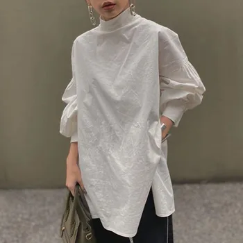 Vrac Femei Albe Bluza Tricouri 2020 Primăvară Felinar Maneca Stand Guler Topuri Tricouri Coreean Janpanese Casual Femme Bluza, Tricouri
