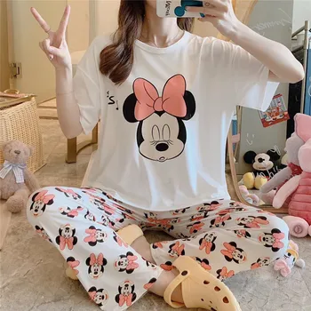 Disney Fată de desene animate Mickey lapte de mătase INS vânt pijamale femei de vară cu mâneci scurte, pantaloni largi dulce de desene animate serviciu acasă costum