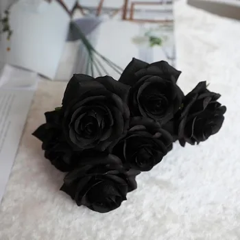 7 capete Negre a crescut artificial buchet de flori pentru acasă decorare nunta de Halloween petrecere de Craciun decor unic flori de mătase