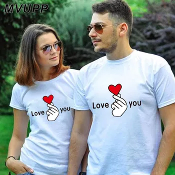 Bumbac Cuplu degetul inima print T-shirt de Vară 2020 Bărbați Femei tricou Streetwear Casual cu Maneci Scurte Topuri Teuri O-gât Haine