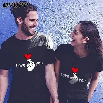 Bumbac Cuplu degetul inima print T-shirt de Vară 2020 Bărbați Femei tricou Streetwear Casual cu Maneci Scurte Topuri Teuri O-gât Haine