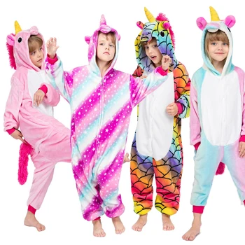 Băieți Fete Cusatura Unicorn Flanel Pijamale Copii, Pijamale Kigurumi Pijama Panda 4 6 8 10 12 Ani Flanel Pentru Copii De Animale Onesie