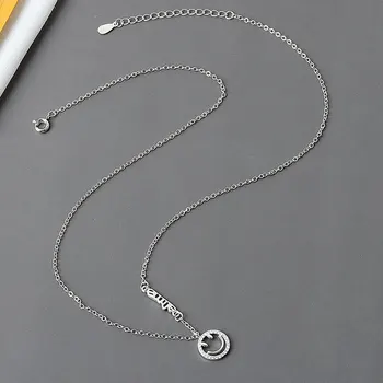 Argint 925 inele pentru femei zâmbet fata OL Drăguț Geometrice Rotunde Cravată Colier Pandantiv Pentru Femei de Logodna placat