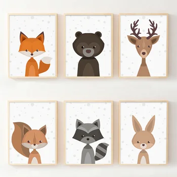 Nordic Art Animale De Pădure Veveriță Cerb Urs Poster Minimalist Panza Pictura Pepinieră Imagine De Imprimare Camera Copiilor Decor