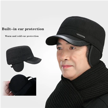 De vârstă mijlocie și vârstnici pălării de iarnă pentru bărbați rece-dovada și cald de protecție pentru urechi pălărie de lână capac militar bătrânul tată capac