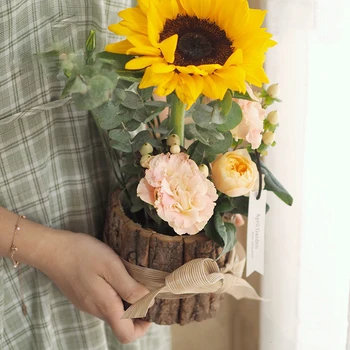Lemn Vaza De Flori Scoarta De Copac Îmbrățișare Găleată De Flori De Ambalare Cutie Cadou De Ziua De Ambalare Ghiveci De Flori De Nunta De Decorare Container De Plante