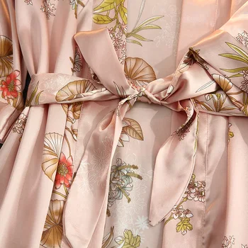 Doamna Sexy Rochie Kimono Casual Cămașă de noapte din Satin 4BUC Halat Costum de Pijamale de Vară 2021 Noua Lenjerie Intima Matasoasa Homewear
