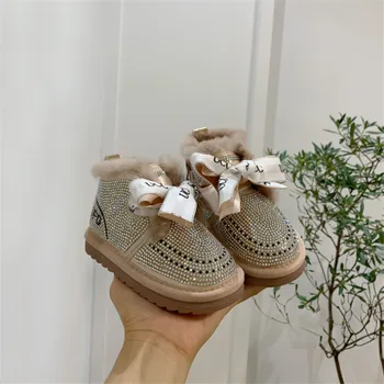 2020 Iarna Noi Fete Cizme Stras Printesa de Pluș Cald Bumbac Copii Pantofi Non-alunecare de Moda Copilul de Pantofi pentru Copii