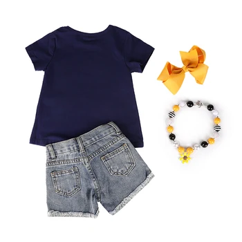 Copilul fete blugi de vară tinutele fata de floarea-soarelui imprimare tricouri fete boutique denim tinutele cu accesorii