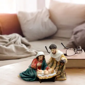Hristos Nașterea Domnului Statuie Scena Set Copilul Isus Iesle De Crăciun Pătuț Figurine De Rasina Ornament Biserica Cadou Desktop Acasă Decorare